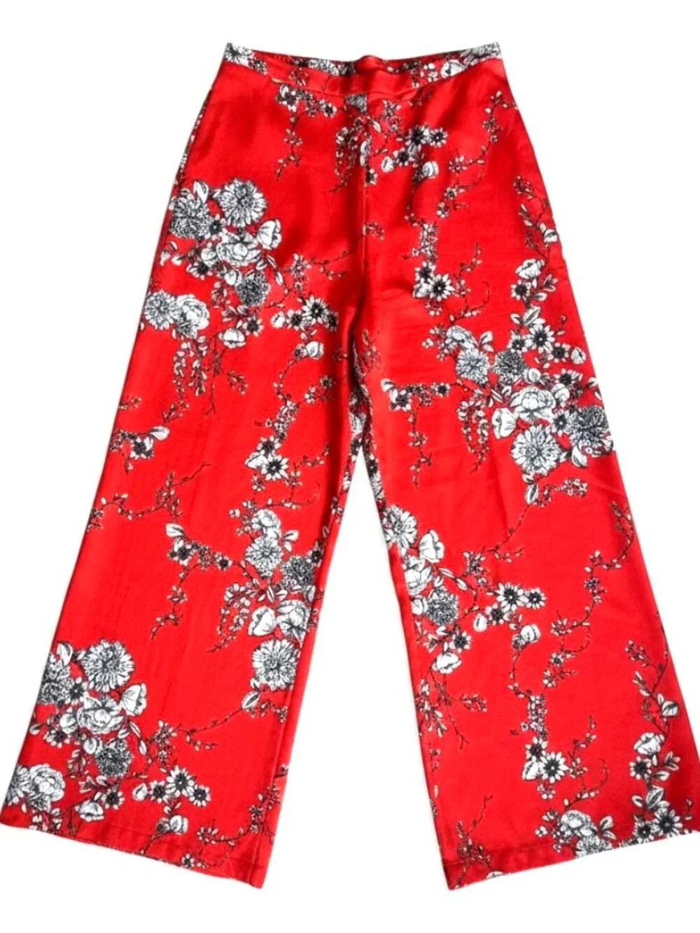 Brynn Walker Red Floral 2pc Set Medium Japanese Inspired Mandarin Collar Artsy